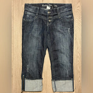 Harley-Davidson Y2K (2011) Cropped Dark Blue Jeans Riders Sz.10 Button Fly Capri